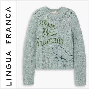 NWT Lingua Franca chunky knit save the Humans sweater M